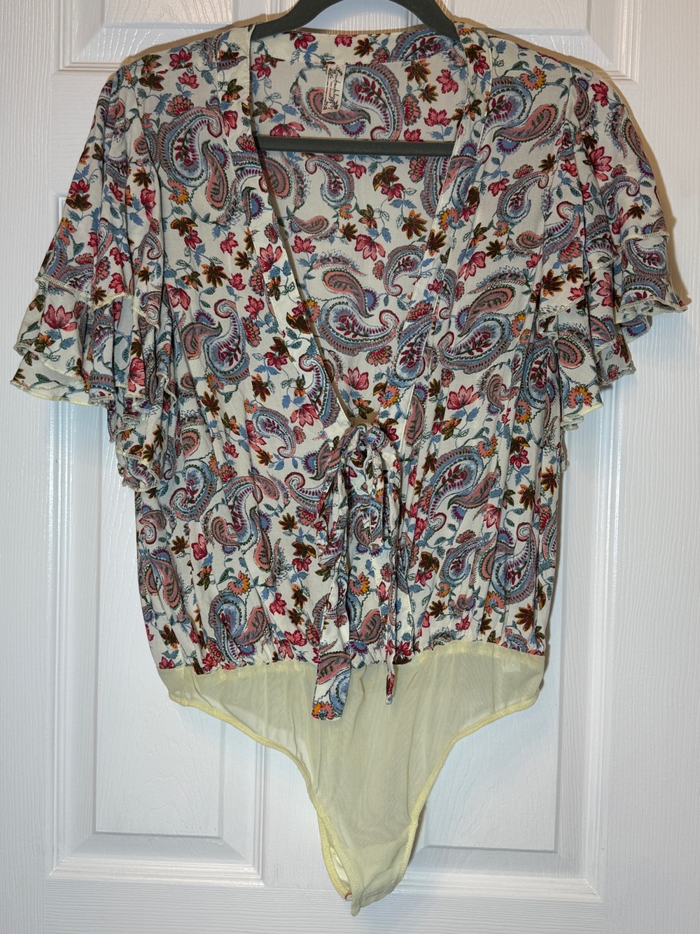 Free People -  Paisley Tie-Front Bodysuit in Cream, Pink and Blue